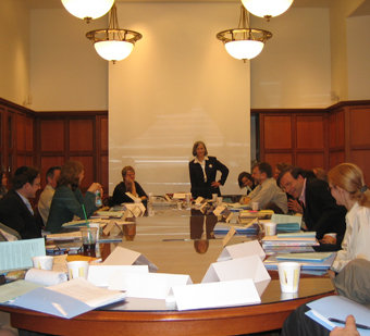 Professor Christia Mercer at a gathering of philosophy historians and  Columbia professors in the Core Conference Room in Hamilton Hall on April 24. PHOTO: Ethan Rouen ’04J